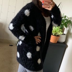 Fuzzy polka dot cardigan